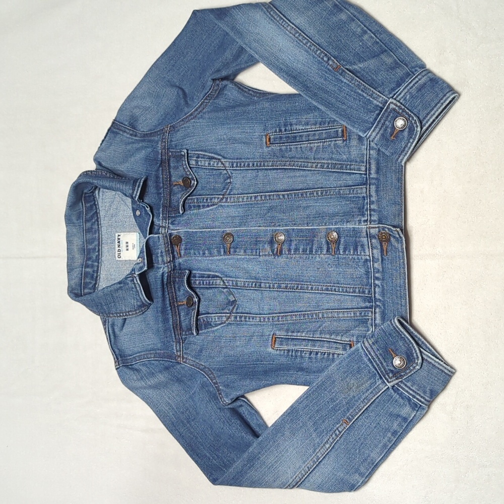 Old Navy Cropped Women's Blue Denim Trucker‎ Jacket Size Medium - Picture 2 of 5